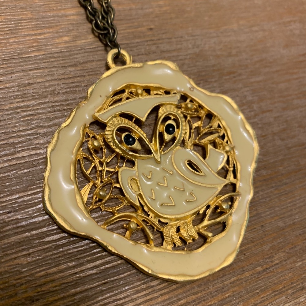 Vintage Enamel Owl Necklace